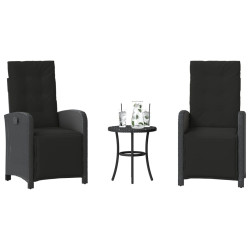 3 Pcs conjunto de bistrô com almofadões vime PE preto