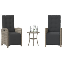 3 Pcs conjunto bistrô com almofadões vime PE cinza