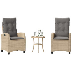 3 Pcs conjunto bistrô com almofadões vime PE bege misturado