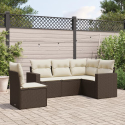 5 Pcs conjunto sofás p/ jardim c/ almofadões vime PE castanho
