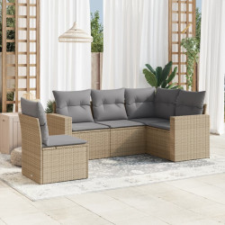 5 Pcs conjunto de sofás p/ jardim com almofadões vime PE bege