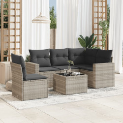 6 Pcs conj. sofás jardim com almofadões vime PE cinzento-claro