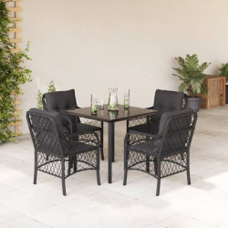 5 Pcs conjunto de jantar p/ jardim c/ almofadões vime PE preto