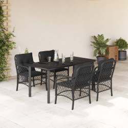 5 Pcs conjunto de jantar p/ jardim c/ almofadões vime PE preto