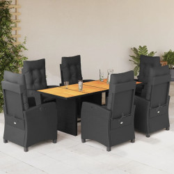 7 Pcs conjunto de jantar p/ jardim c/ almofadões vime PE preto