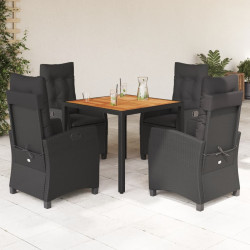 5 Pcs conjunto de jantar p/ jardim c/ almofadões vime PE preto