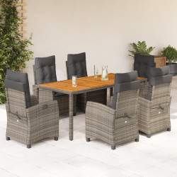 7 Pcs conjunto de jantar p/ jardim c/ almofadões vime PE cinza