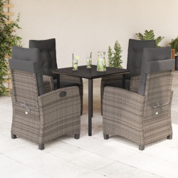 5 Pcs conjunto de jantar p/ jardim c/ almofadões vime PE cinza