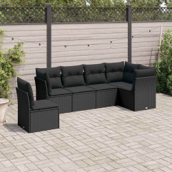 6 Pcs conjunto sofás de jardim c/ almofadões vime PE preto