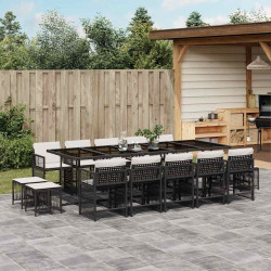 15 Pcs conjunto de jantar p/jardim com almofadões vime PE preto