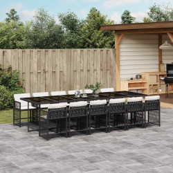 13 Pcs conjunto de jantar p/jardim com almofadões vime PE preto