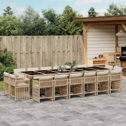 17 Pcs conjunto de jantar p/ jardim c/ almofadões vime PE bege