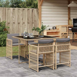 5Pcs conj. jantar jardim c/ almofadões vime PE bege misturado