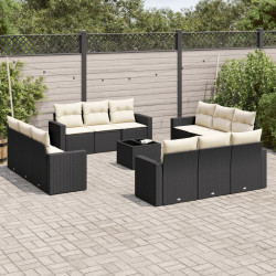 13 Pcs conjunto de sofás de jardim com almofadões vime PE preto