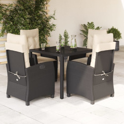 5 Pcs conjunto de jantar p/ jardim c/ almofadões vime PE preto