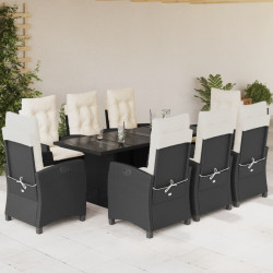 9 Pcs conjunto de jantar p/ jardim c/ almofadões vime PE preto