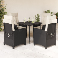 5 Pcs conjunto de jantar p/ jardim c/ almofadões vime PE preto