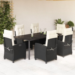 7 Pcs conjunto de jantar p/ jardim c/ almofadões vime PE preto
