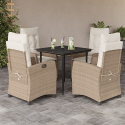 5 Pcs conjunto de jantar p/ jardim com almofadões vime PE bege