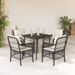 5 Pcs conjunto de jantar p/ jardim c/ almofadões vime PE preto