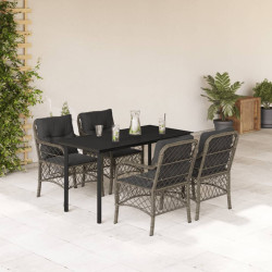 5 Pcs conjunto de jantar p/ jardim c/ almofadões vime PE cinza