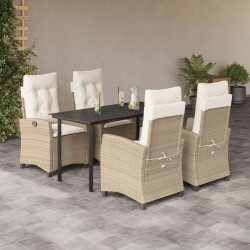 5 Pcs conjunto de jantar p/ jardim com almofadões vime PE bege