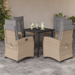 5Pcs conj. jantar jardim c/ almofadões vime PE bege misturado