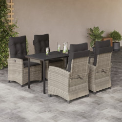 5 Pcs conjunto de jantar p/ jardim c/ almofadões cinzento claro