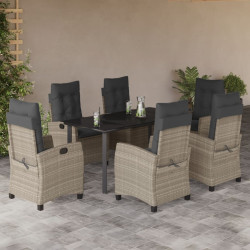 7 Pcs conj. jantar p/ jardim c/ almofadões vime PE cinza-claro