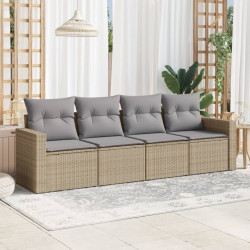4 Pcs conjunto de sofás para jardim c/ almofadões vime PE bege