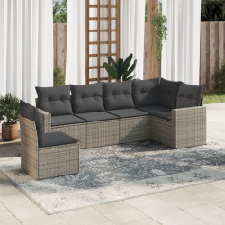 6 Pcs conjunto sofás de jardim com almofadões vime cinzento