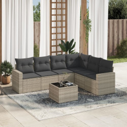 7 Pcs conj. sofás jardim com almofadões vime PE cinzento-claro