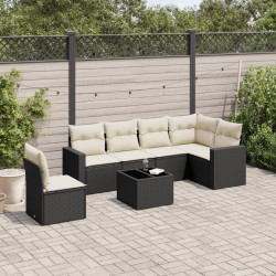 7 Pcs conjunto de sofás p/ jardim c/ almofadões vime PE preto