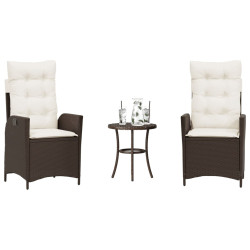 3 Pcs conjunto bistrô com almofadões vime PE castanho