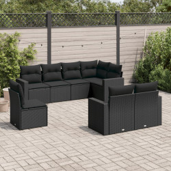 8 Pcs conjunto sofás de jardim com almofadões vime PE preto