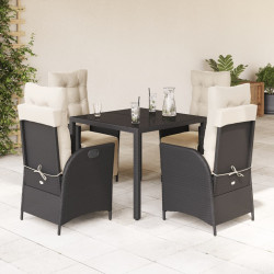 5 Pcs conjunto de jantar p/ jardim c/ almofadões vime PE preto