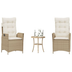 3 Pcs conjunto bistrô com almofadões vime PE bege