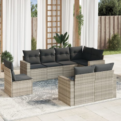 8 Pcs conj. sofás jardim c/ almofadões vime PE cinzento-claro