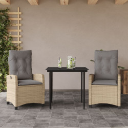 3 Pcs conj. jantar jardim c/ almofadões vime PE bege misturado