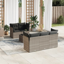 6 Pcs conj. sofás jardim com almofadões vime PE cinzento-claro