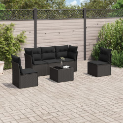 6 Pcs conjunto sofás de jardim c/ almofadões vime PE preto