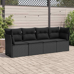 4 Pcs conjunto de sofás para jardim c/ almofadões vime PE preto
