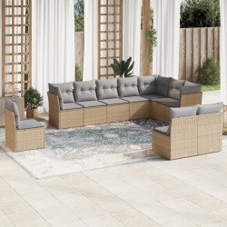 10 Pcs conjunto de sofás p/ jardim com almofadões vime PE bege
