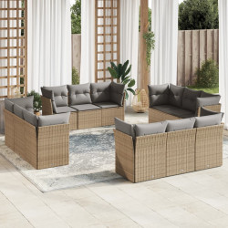 12 Pcs conjunto de sofás p/ jardim com almofadões vime PE bege