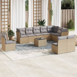 11 Pcs conjunto sofás de jardim c/ almofadões vime PE bege