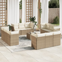 13 Pcs conjunto de sofás p/ jardim com almofadões vime PE bege