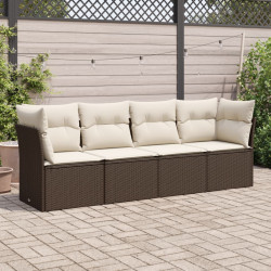 4 Pcs conjunto sofás de jardim c/ almofadões vime PE castanho