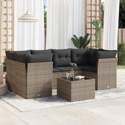 7 Pcs conjunto sofás p/ jardim c/ almofadões vime PE cinzento