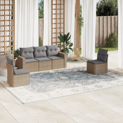 5 Pcs conjunto de sofás p/ jardim com almofadões vime PE bege