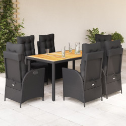 7 Pcs conjunto de jantar p/ jardim c/ almofadões vime PE preto